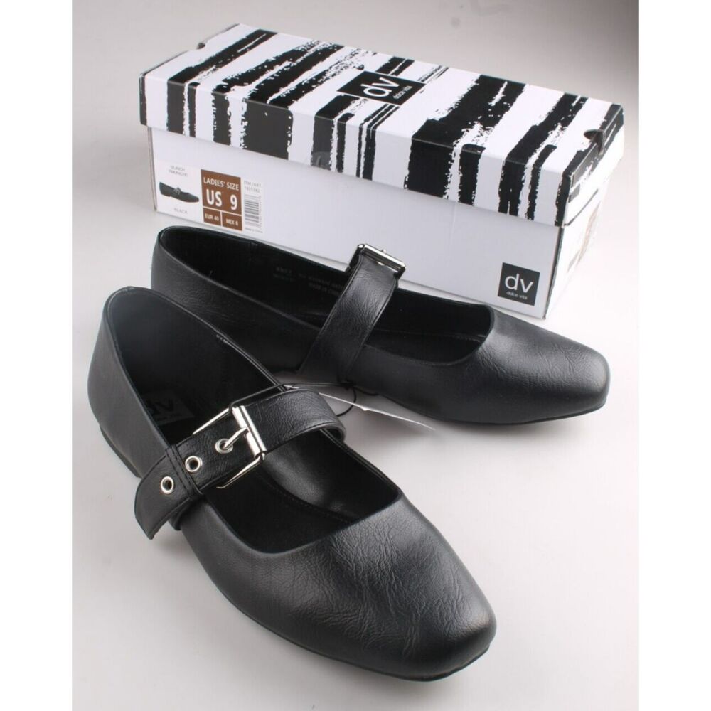 DV Dolce Vita Munich Black Mary Jane Flats Square Toe Buckle Strap Shoes Women's